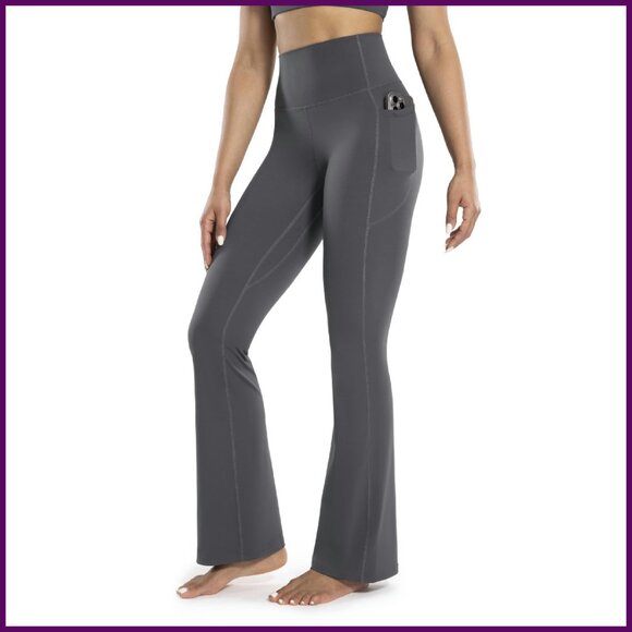 High Waisted Flare Yoga Pants with Pockets Tummy Control 30" - Picture 1 of 8